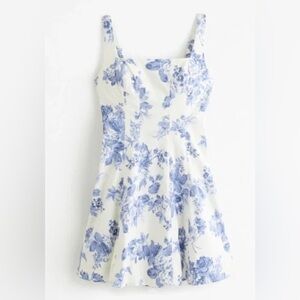 Abercrombie Blue/White Floral Corset Fit & Flare Mini Dress Size M